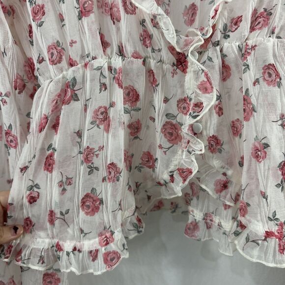 Love Notes Sheer Floral Romantic Button Front Ruffle Top Womens Size M Coquette - Picture 8 of 11